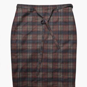 Plaid Wrap Skirt - Brown and Gray